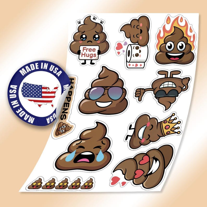 10pcs Cute Poop Emoji Sticker Sheet, Cartoon Poopy Doodle Decal for ...