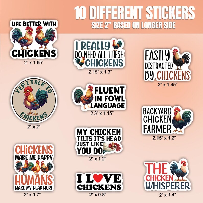 10pcs Chicken Stickers Pack, Kawaii Chicken Decal, Cluck-tastic Chicken ...