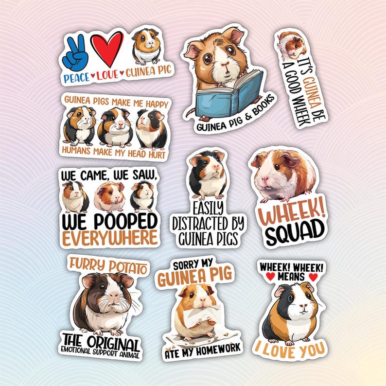 10-Piece Guinea Pig Sticker Pack – Kawaii Vinyl Decals for Animal Lovers image 1