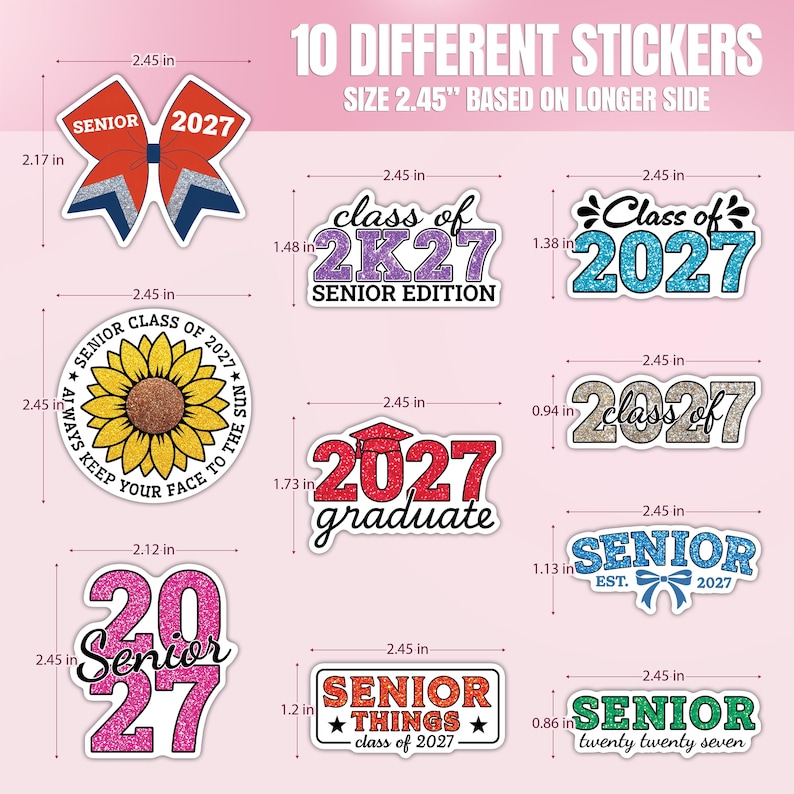 Senior 2027 Graduation Sticker Sheet, Class of 2027 Grad Vibes Decals ...