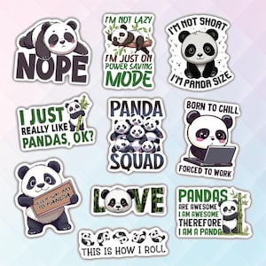 10pcs Panda Sticker Pack – Kawaii Panda Squad, Chubby Panda Love, Panda Power, Lazy Panda, Cute Adventures for Kids And Panda Lovers