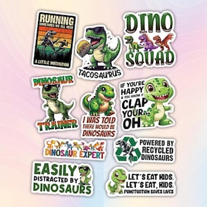 10pcs Dinosaur Stickers – Dino Squad, Kawaii Dinos, Tiny Dinos Big Roars, T-Rex, Triceratops, Jurassic Fun Stickers for Kids And Dino Lovers