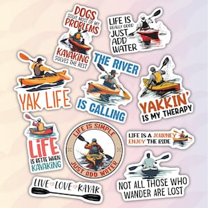 10pcs Kayak Stickers Pack, Kayak Adventure Sticker, Kayak Paddle Decal, Kayak Life, Keep Paddling Boat Kayak Lover, Adventure Kayak Sticker