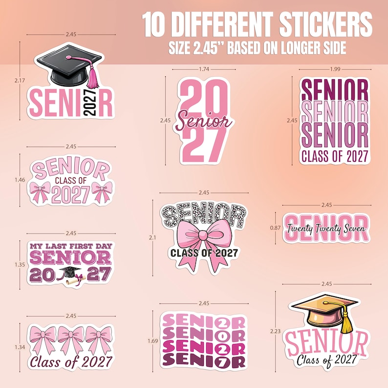 Senior 2027 Graduation Sticker Sheet, Class of 2027 Decals, Grad Cap ...