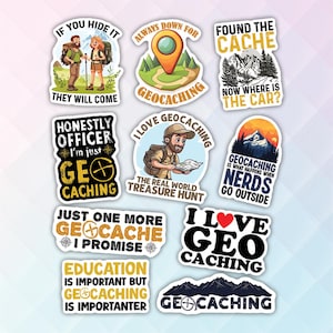 10pcs Geocaching Sticker Pack – Adventure Geocaching, GPS Explorer Stickers, Treasure Hunt Swag, Outdoor Lover Gift, Vintage Map And Compass