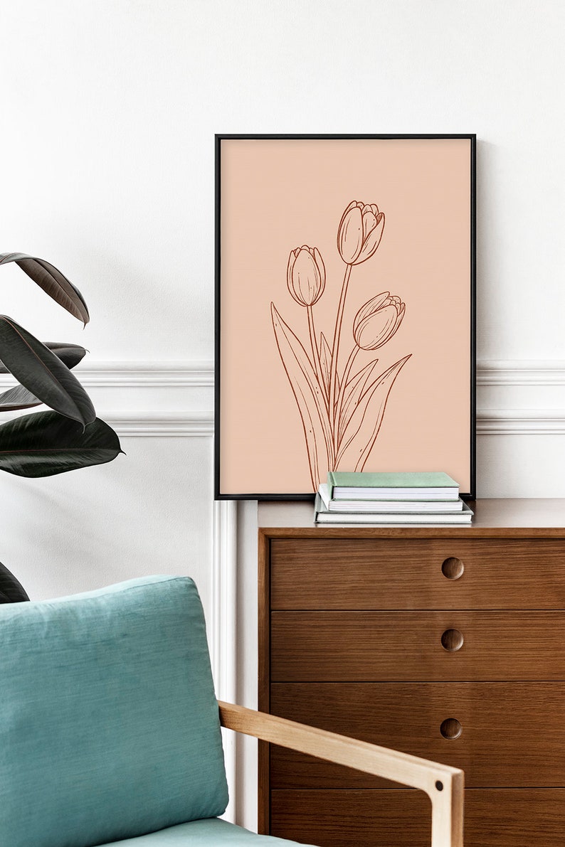 Tulips Floral Modern Minimalist Boho Flower Wall Art Print Poster Printable Digital Download Illustration Painting Home Decor Decoration image 4