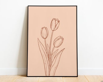 Tulipes Floral Moderne Minimaliste Boho Fleur Wall Art Print Affiche Imprimable Téléchargement Numérique Illustration Peinture Home Decor Décoration