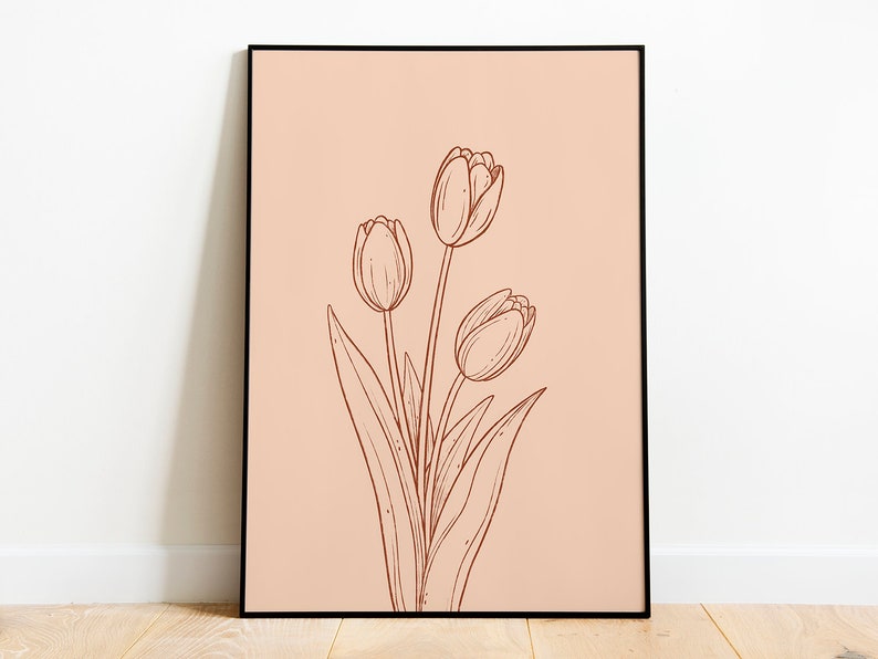 Tulips Floral Modern Minimalist Boho Flower Wall Art Print Poster Printable Digital Download Illustration Painting Home Decor Decoration image 1