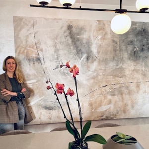 Handmade Abstract Painting: Beige Minimalist Canvas Art