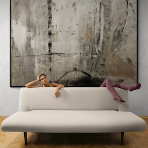 Black beige art Abstract painting Contemporary artwork Moddy wall decor Statement brushstroke vivid art 180x130 cm Hvar Island Croatia