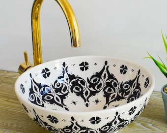 Bowl Bathroom Vanity Pottery,Handmade Bathroom Vessel Sink Decor,Ceramic Sink,Moroccan Vasque,Bathroom Equipement Pottery Decor Handmade