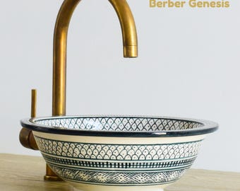 Bowl Bathroom Vanity Pottery,Handmade Bathroom Vessel Sink Decor,Ceramic Sink,Moroccan Vasque,Bathroom Equipement Pottery Decor Handmade