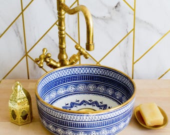 Brass Ram Ceramic Sink ,Handmade Golden Ram Bathroom Vessel Decor,Ceramic Sink,Moroccan Vasque,Bathroom Equipement Pottery Decor Handmade