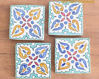 Decorative Ceramic Tiles 10 cm x 10 cm - Glossy & Shinny tiles - Wall Art Tile - Handmade Moroccan Tiles - Exquisite and Authentic Tiles