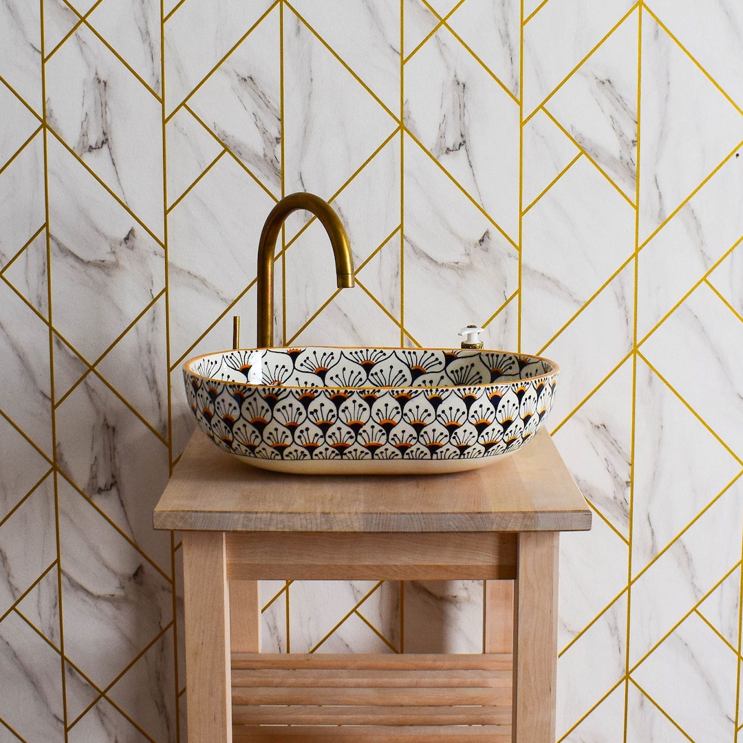 Gold Vessel Sink Leopard Texture Gold Ceramic Vessel Sink - 18.3