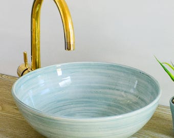 Bowl Bathroom Vanity Pottery,Handmade Bathroom Vessel Sink Decor,Ceramic Sink,Moroccan Vasque,Bathroom Equipement Pottery Decor Handmade