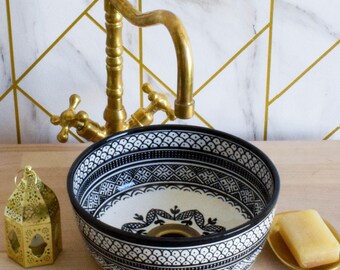 Bowl Bathroom Vanity Pottery,Handmade Bathroom Vessel Sink Decor,Ceramic Sink,Moroccan Vasque,Bathroom Equipement Pottery Decor Handmade