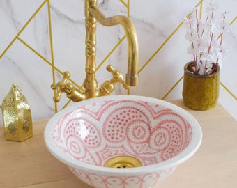 Bowl Bathroom Vanity Pottery,Handmade Bathroom Vessel Sink Decor,Ceramic Sink,Moroccan Vasque,Bathroom Equipement Pottery Decor Handmade