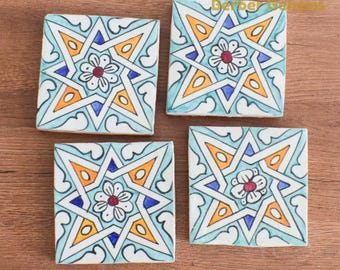 Decorative Ceramic Tiles 10 cm x 10 cm - Glossy & Shinny tiles - Wall Art Tile - Handmade Moroccan Tiles - Exquisite and Authentic Tiles