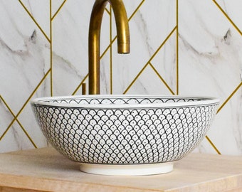 Bowl Bathroom Vanity Pottery,Handmade Bathroom Vessel Sink Decor,Ceramic Sink,Moroccan Vasque,Bathroom Equipement Pottery Decor Handmade