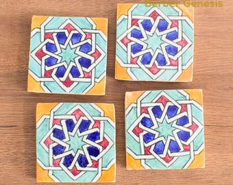 Decorative Ceramic Tiles 10 cm x 10 cm - Glossy & Shinny tiles - Wall Art Tile - Handmade Moroccan Tiles - Exquisite and Authentic Tiles