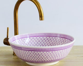 Bowl Bathroom Vanity Pottery,Handmade Bathroom Vessel Sink Decor,Ceramic Sink,Moroccan Vasque,Bathroom Equipement Pottery Decor Handmade
