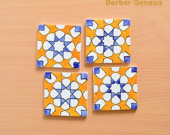 Decorative Ceramic Tiles 10 cm x 10 cm - Glossy & Shinny tiles - Wall Art Tile - Handmade Moroccan Tiles - Exquisite and Authentic Tiles