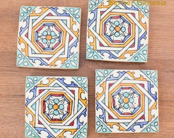 Decorative Ceramic Tiles 10 cm x 10 cm - Glossy & Shinny tiles - Wall Art Tile - Handmade Moroccan Tiles - Exquisite and Authentic Tiles