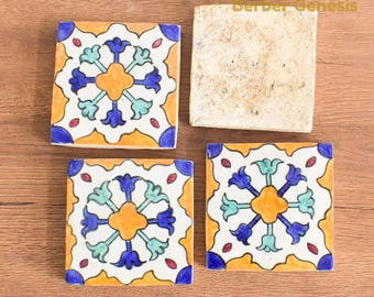 Decorative Ceramic Tiles 10 cm x 10 cm - Glossy & Shinny tiles - Wall Art Tile - Handmade Moroccan Tiles - Exquisite and Authentic Tiles