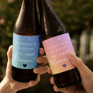 Étiquette bière ou vin parrain, marraine ou témoin, Annonce parrain, marraine ou témoin personnalisable