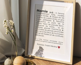 Affiche définition Mamie personnalisable, cadeau Mamie personnalisable