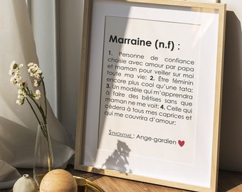 Affiche définition Marraine personnalisable, cadeau Marraine personnalisable