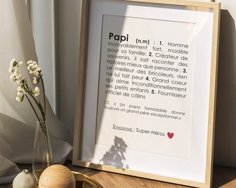 Affiche définition Papi personnalisable, cadeau Papi personnalisable