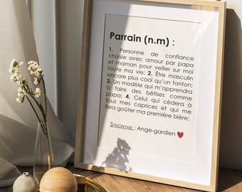 Pôster de definição do padrinho personalizável, presente personalizável do padrinho, anúncio do padrinho
