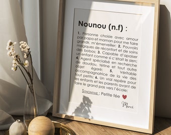 Affiche définition Nounou, cadeau Nounou, remerciements Nounou