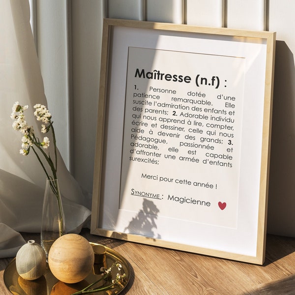 Mistress definition poster, end of year mistress gift, mistress thanks