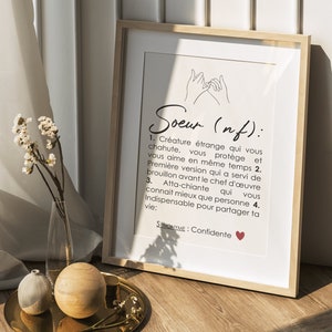 Affiche définition Soeur personnalisable, cadeau soeur personnalisable