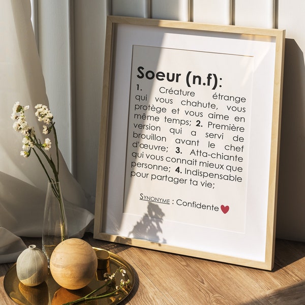 Affiche définition Soeur personnalisable, cadeau soeur personnalisable