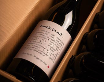 Étiquette bière, vin ou champagne parrain, Annonce vin ou champagne parrain