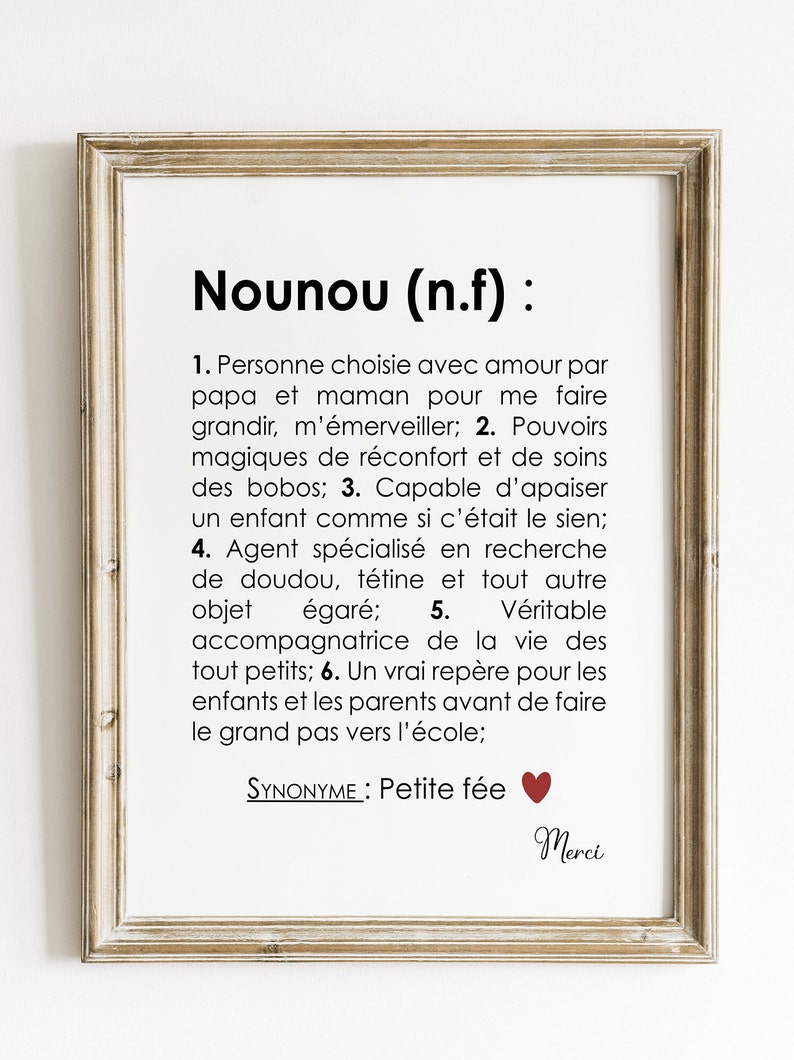 Affiche définition Nounou, cadeau Nounou, remerciements Nounou image 2