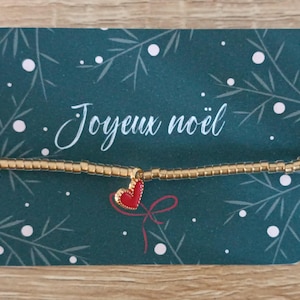 Bracelet élastique cadeau - cadeau de noël bracelet élastique doré et coeur rouge