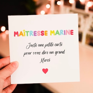 Carte remerciements Maîtresse, cadeau maîtresse fin d'année, remerciements maîtresse, carte et enveloppe kraft