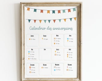 Calendrier perpétuel des anniversaires, calendrier des anniversaires personnalisable