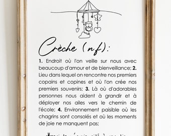 Affiche définition crèche, cadeau crèche, remerciements crèche