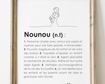 Affiche définition Nounou, cadeau Nounou, remerciements Nounou