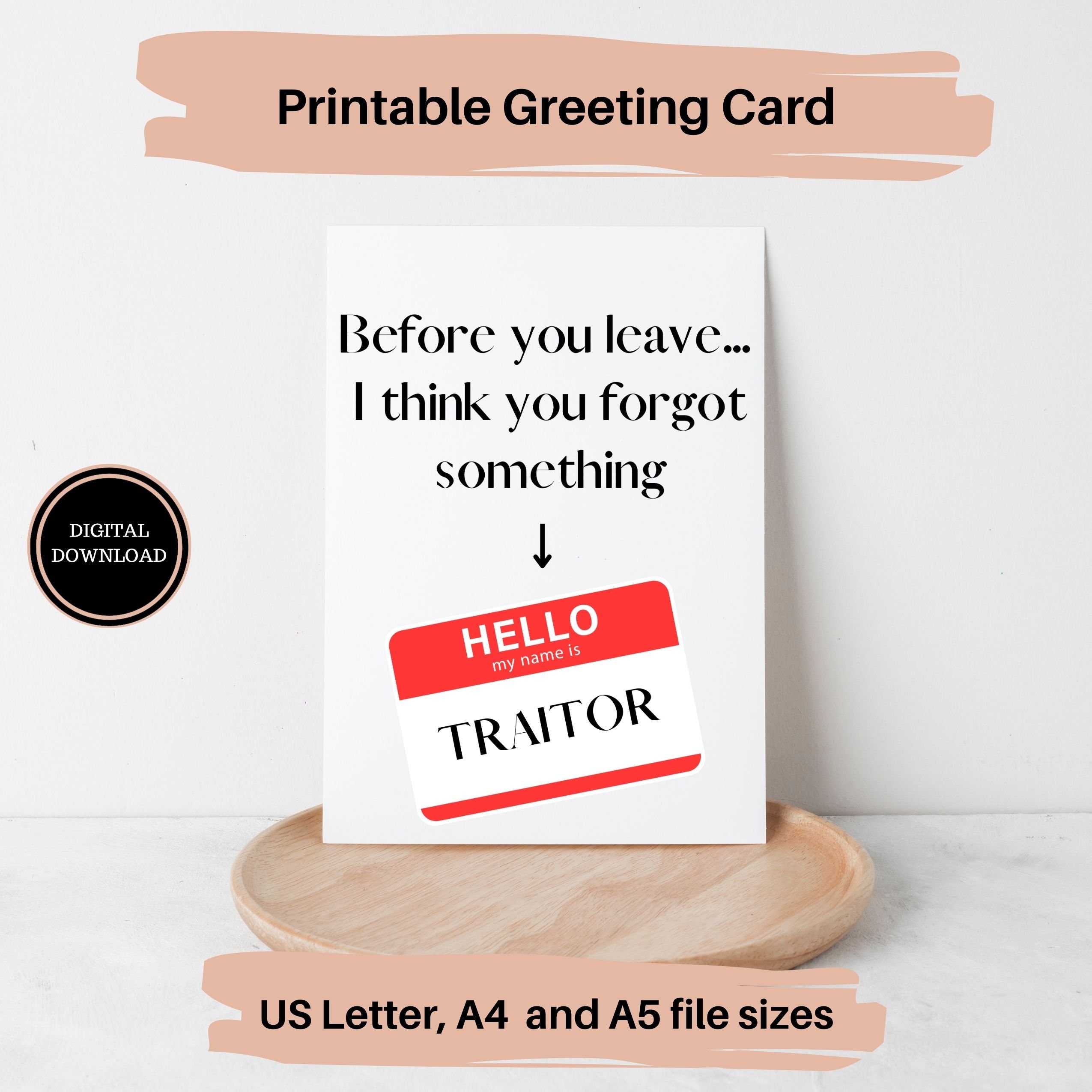 Traitor Definition Print at Home Leavingcard Digital Download 