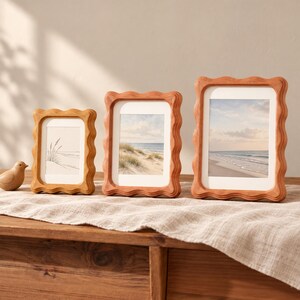 Wavy Wooden Picture Frame, Scalloped Edge, Black Walnut or Teak, Retro Decor (4x6, 5x7, 6x8, 8x10, A4)