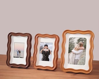 Sculpted Wavy Wood Frame | Teak • Cherry • Walnut | Modern Tabletop Decor | Multiple Sizes