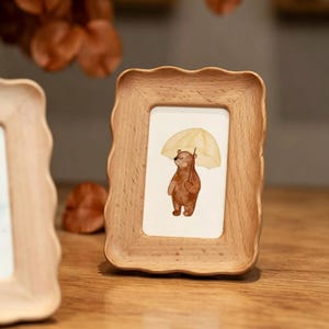 Ripple Edge Wooden Picture Frame No Mat, Sculpted Solid Wood Tabletop Frame, Square Photo Frame, Walnut Maple Beech Home Decor Gift
