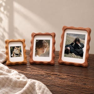 Wavy Wooden Picture Frame, Scalloped Edge Photo Display, Black Walnut or Teak Wood, Retro Tabletop Shelf Decor, 4x6, 5x7, 6x8, 6x6, 8x10, A4